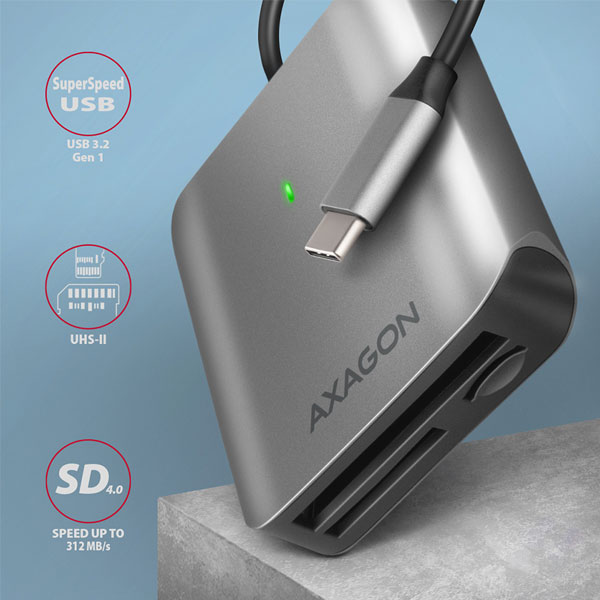 AXAGON CRE-S3 Externí čtečka karet USB-A 3.2 Gen 1, 3-slot & lun SD/microSD/CF, podpora UHS-II