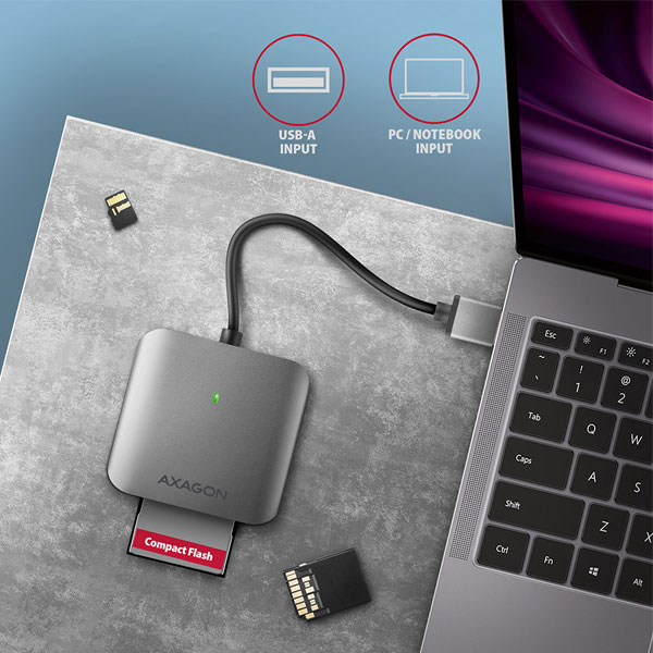 AXAGON CRE-S3 Externí čtečka karet USB-A 3.2 Gen 1, 3-slot & lun SD/microSD/CF, podpora UHS-II AXAGON CRE-S3 Externí čtečka karet USB-A 3.2 Gen 1, 3-slot & lun SD/microSD/CF, podpora UHS-II