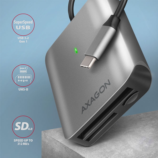 AXAGON CRE-S3C Externí čtečka karet USB-C 3.2 Gen 1, 3-slot & lun SD/microSD/CF, podpora UHS-II AXAGON CRE-S3C Externí čtečka karet USB-C 3.2 Gen 1, 3-slot & lun SD/microSD/CF, podpora UHS-II