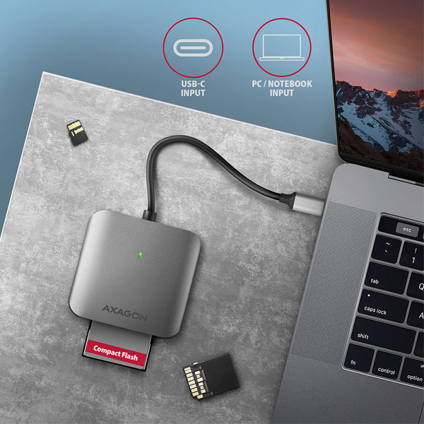 AXAGON CRE-S3C Externí čtečka karet USB-C 3.2 Gen 1, 3-slot & lun SD/microSD/CF, podpora UHS-II