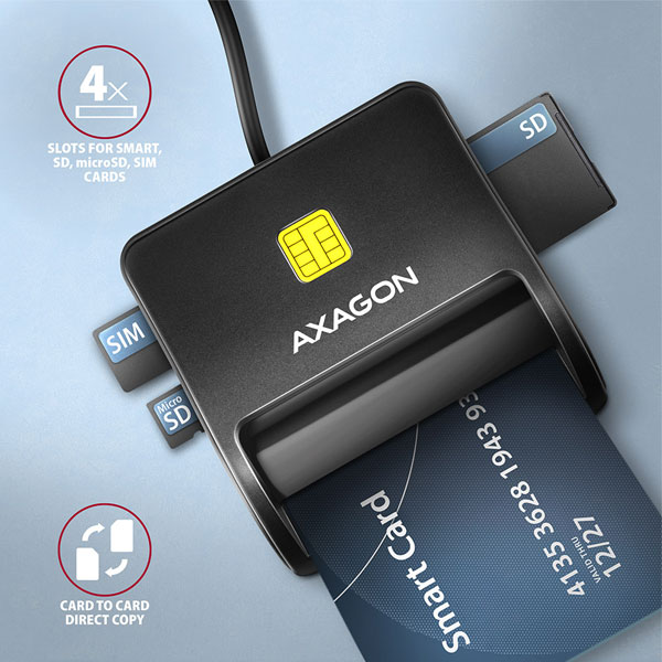 AXAGON CRE-SM3SD USB Smart card & SD/microSD/SIM card FlatReader