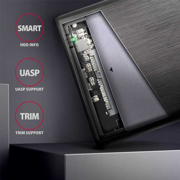 AXAGON EE25-A6C USB-C 3.2 Gen 1 - SATA 6G 2.5" External SCREWLESS ALU RAW box, černý