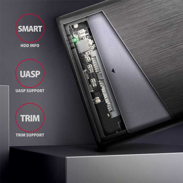 AXAGON EE25-A6C USB-C 3.2 Gen 1 - SATA 6G 2.5" External SCREWLESS ALU RAW box, černý AXAGON EE25-A6C USB-C 3.2 Gen 1 - SATA 6G 2.5" External SCREWLESS ALU RAW box, černý
