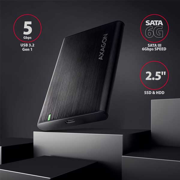 AXAGON EE25-A6C USB-C 3.2 Gen 1 - SATA 6G 2.5" External SCREWLESS ALU RAW box, černý AXAGON EE25-A6C USB-C 3.2 Gen 1 - SATA 6G 2.5" External SCREWLESS ALU RAW box, černý