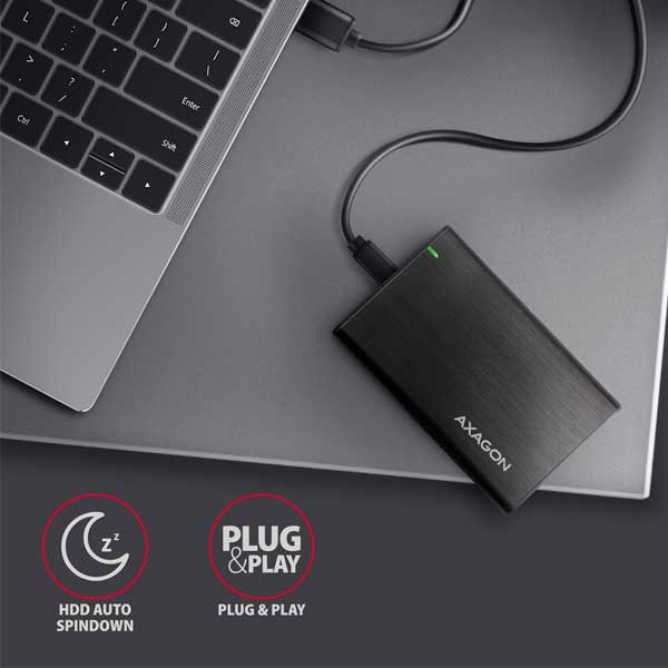 AXAGON EE25-A6C USB-C 3.2 Gen 1 - SATA 6G 2.5" External SCREWLESS ALU RAW box, černý