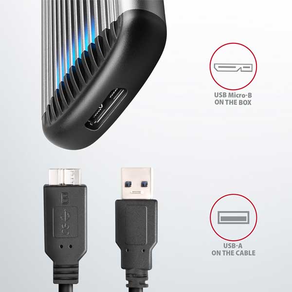 AXAGON EEM2-SA USB micro-B 3.2 Gen 1 - M.2 SATA SSD 30-80mm RIBBED box, bez šroubů AXAGON EEM2-SA USB micro-B 3.2 Gen 1 - M.2 SATA SSD 30-80mm RIBBED box, bez šroubů