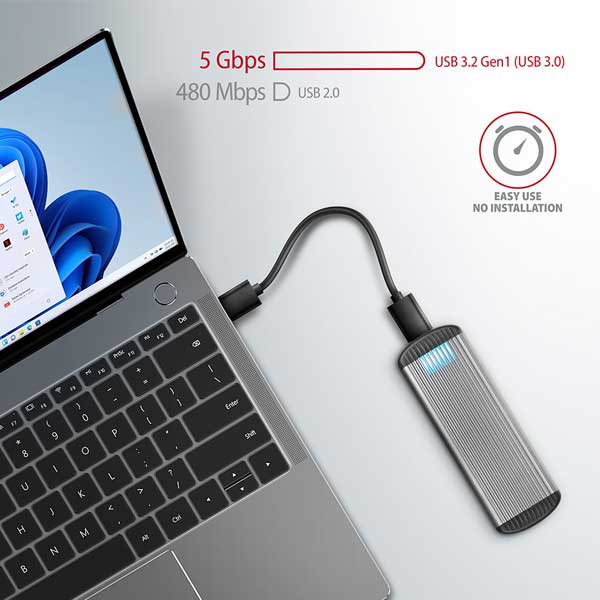 AXAGON EEM2-SA USB micro-B 3.2 Gen 1 - M.2 SATA SSD 30-80mm RIBBED box, bez šroubů