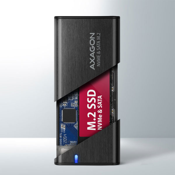 AXAGON EEM2-SB2 USB-C 3.2 Gen 2 - M.2 NVMe a SATA SSD kovový RAW box bez šroubů, černý