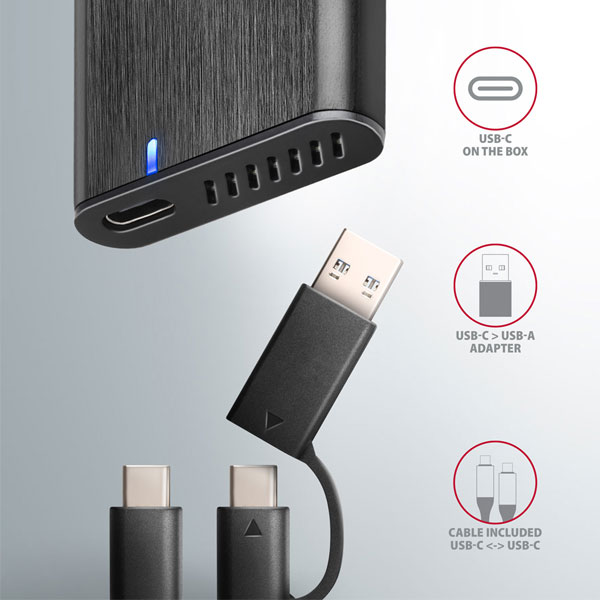 AXAGON EEM2-SB2 USB-C 3.2 Gen 2 - M.2 NVMe a SATA SSD kovový RAW box bez šroubů, černý AXAGON EEM2-SB2 USB-C 3.2 Gen 2 - M.2 NVMe a SATA SSD kovový RAW box bez šroubů, černý