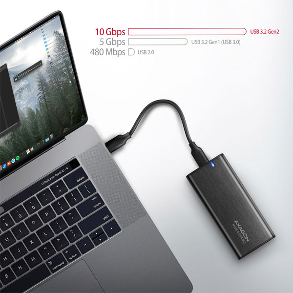 AXAGON EEM2-SB2 USB-C 3.2 Gen 2 - M.2 NVMe a SATA SSD kovový RAW box bez šroubů, černý