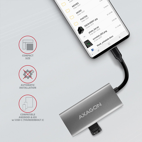 AXAGON HMC-4G2 2x USB-A + 2x USB-C, USB-C 3.2 Gen 2 10 Gbps hub, 13 cm USB-C kabel