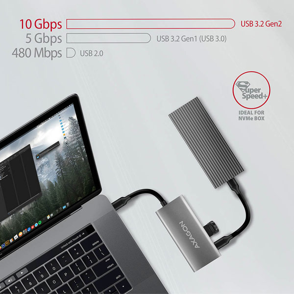 AXAGON HMC-4G2 2x USB-A + 2x USB-C, USB-C 3.2 Gen 2 10 Gbps hub, 13 cm USB-C kabel