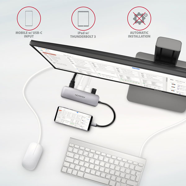 AXAGON HMC-HCR3A 3x USB-A + HDMI + SD/microSD, USB-C 3.2 Gen 1 hub, 20 cm USB-C kabel