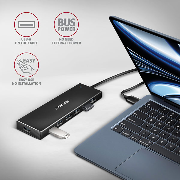AXAGON HUE-F7A 7x USB 3.2 Gen 1 ALU FLAT hub, micro USB power IN, 1m USB-A cable AXAGON HUE-F7A 7x USB 3.2 Gen 1 ALU FLAT hub, micro USB power IN, 1m USB-A cable