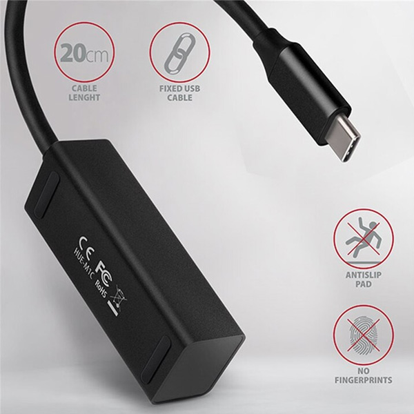 AXAGON HUE-M1C 4x USB3.2 Gen 1 MINI hub, metal, 20 cm USB-C kabel