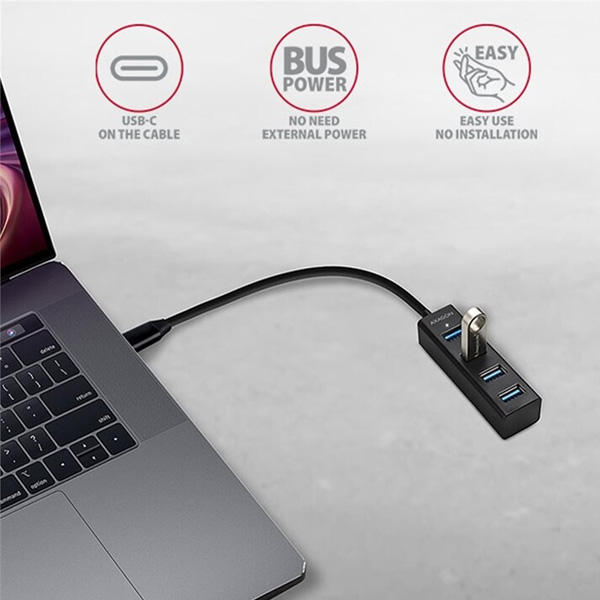 AXAGON HUE-M1C 4x USB3.2 Gen 1 MINI hub, metal, 20 cm USB-C kabel