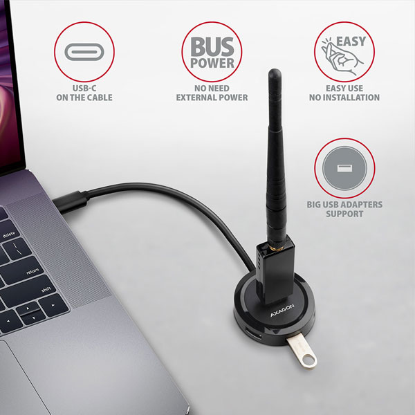 AXAGON HUE-P1C 4x USB 3.2 Gen 1 ROUND hub, micro USB napájecí konektor, 30cm USB-C kabel