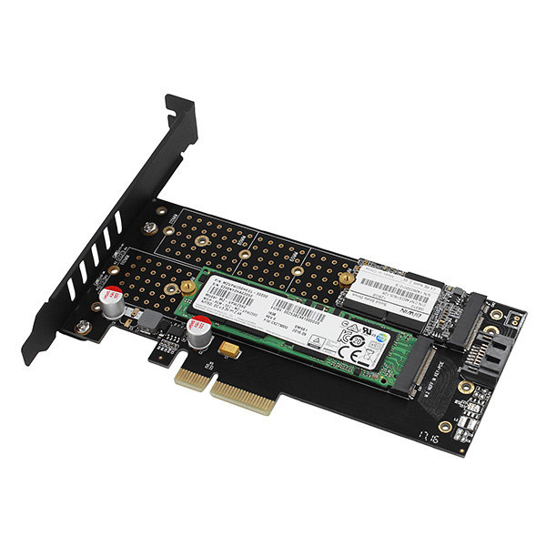 AXAGON PCEM2-D PCI-E 3.0 4x - DUAL M.2 SSD (NVMe + SATA), dual voltage, up to 110mm SSD