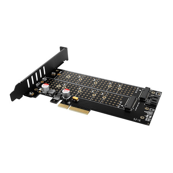 AXAGON PCEM2-DC PCI-E 3.0 4x - DUAL M.2 SSD (NVMe + SATA), dual voltage, up to 110mm SSD, fan + heatsink AXAGON PCEM2-DC