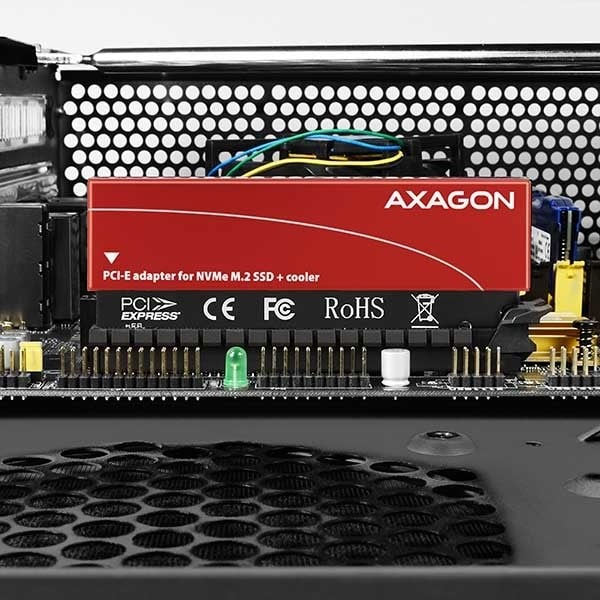 AXAGON PCEM2-S PCI-E 3.0 16x - M.2 SSD NVM, 80 mm SSD, nízký profil, chladič