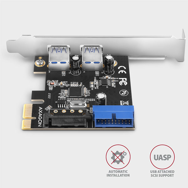 AXAGON PCEU-232VLS PCIe řadič 2+2x USB3.0 UASP VIA + LP, 15-pin SATA napájení