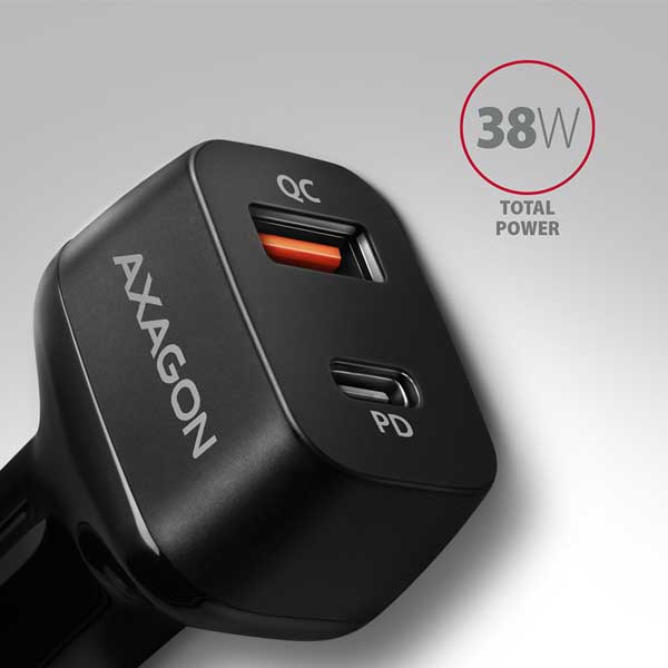 AXAGON PWC-PQ38 car charger 1x QC3.0 + 1x PD USB-C, 38W, black