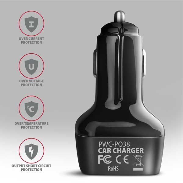 AXAGON PWC-PQ38 car charger 1x QC3.0 + 1x PD USB-C, 38W, black