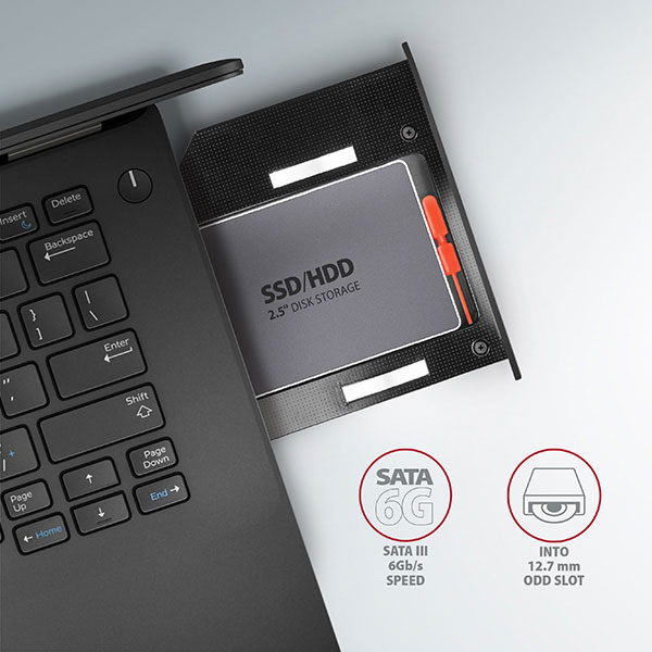 AXAGON RSS-CD09 2.5" SSD/HDD caddy into DVD slot, 9.5 mm, LED, ALU AXAGON RSS-CD09 2.5" SSD/HDD caddy into DVD slot, 9.5 mm, LED, ALU