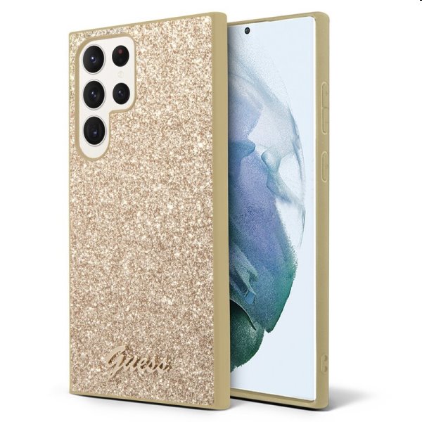 Pouzdro Guess PC/TPU Glitter Flakes Metal Logo pro Samsung Galaxy S23 Ultra, zlaté Pouzdro Guess PC/TPU Glitter Flakes Metal Logo pro Samsung Galaxy S23 Ultra, zlaté