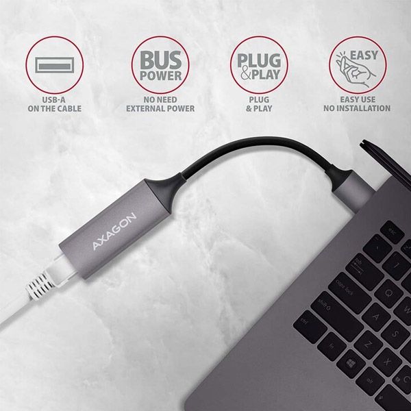 AXAGON ADE-TR, USB-A 3.2 Gen 1 - Gigabitová sieťová karta, automatická inštalácia, titánovo šedá