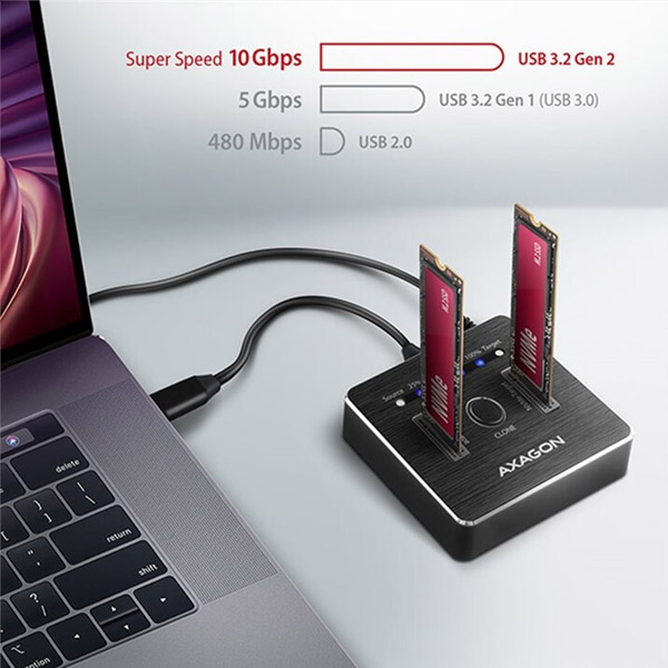 AXAGON ADSA-M2C dokovacia stanica USB-C 3.2 Gen2 pre 2x NVMe CLONE DUAL SDD AXAGON ADSA-M2C dokovacia stanica USB-C 3.2 Gen2 pre 2x NVMe CLONE DUAL SDD