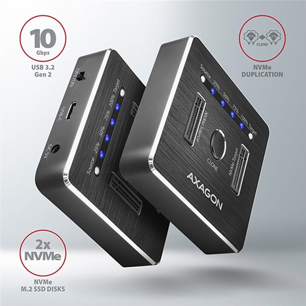 AXAGON ADSA-M2C dokovacia stanica USB-C 3.2 Gen2 pre 2x NVMe CLONE DUAL SDD AXAGON ADSA-M2C dokovacia stanica USB-C 3.2 Gen2 pre 2x NVMe CLONE DUAL SDD