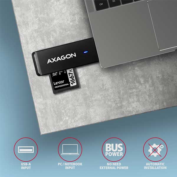 AXAGON CRE-S2N External SLIM card reader 2-slot & lun SD/microSD