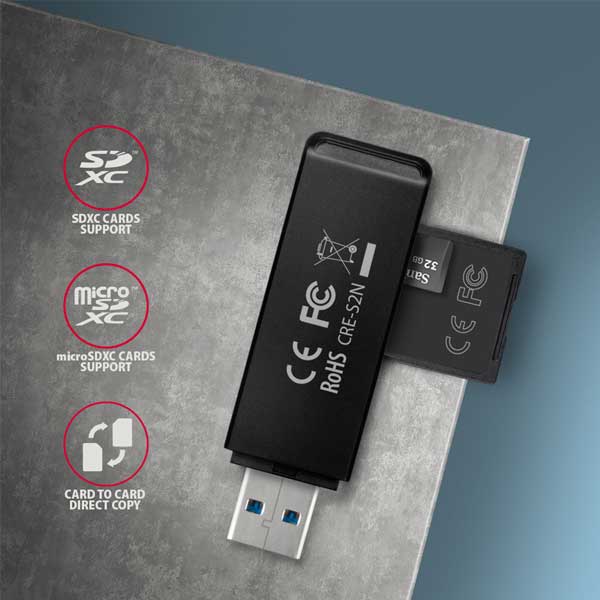 AXAGON CRE-S2N External SLIM card reader 2-slot & lun SD/microSD