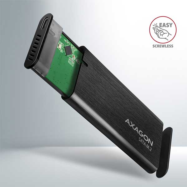 AXAGON EEM2-SBC USB-C 3.2 Gen 2 - M.2 SATA SSD 30-80 mm kovový box, bez šroubů