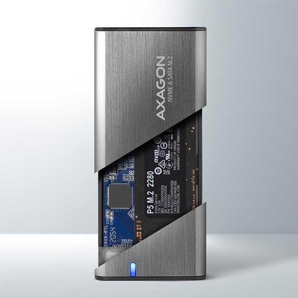 AXAGON EEM2-SG2 USB-C 3.2 Gen 2 - M.2 NVMe & SATA SSD screwless RAW box, strieborný AXAGON EEM2-SG2 USB-C 3.2 Gen 2 - M.2 NVMe & SATA SSD screwless RAW box, strieborný