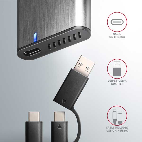 AXAGON EEM2-SG2 USB-C 3.2 Gen 2 - M.2 NVMe & SATA SSD screwless RAW box, strieborný AXAGON EEM2-SG2 USB-C 3.2 Gen 2 - M.2 NVMe & SATA SSD screwless RAW box, strieborný