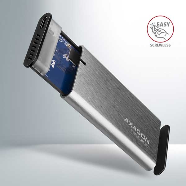 AXAGON EEM2-SG2 USB-C 3.2 Gen 2 - M.2 NVMe & SATA SSD screwless RAW box, strieborný AXAGON EEM2-SG2 USB-C 3.2 Gen 2 - M.2 NVMe & SATA SSD screwless RAW box, strieborný