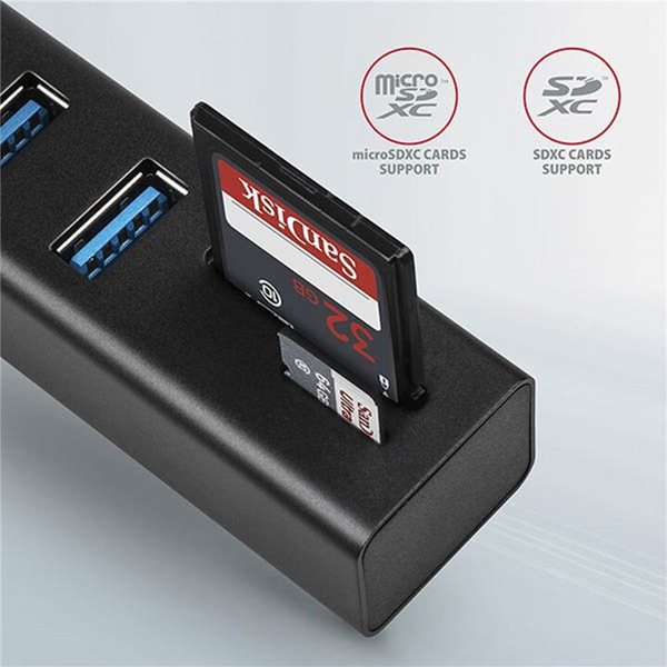 AXAGON HMA-CR3A 3x USB-A + SD/microSD, USB3.2 Gen 1 hub, metal, 20 cm USB-A kabel