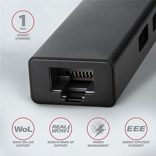AXAGON HMA-GL3A 3x USB-A+GLAN, USB3.2 Gen 1 hub, metal, 20 cm USB-A kabel