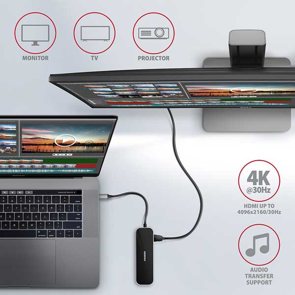 AXAGON HMC-6GL 3x USB-A, HDMI, RJ-45, USB 3.2 Gen 1 hub, PD 100W, 20cm USB-C cable