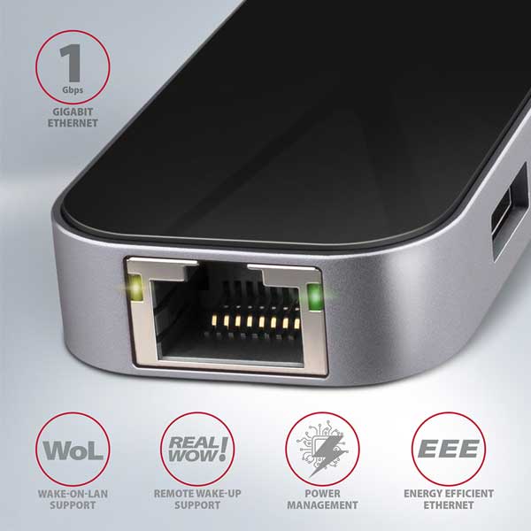 AXAGON HMC-6GL 3x USB-A, HDMI, RJ-45, USB 3.2 Gen 1 hub, PD 100W, 20cm USB-C cable