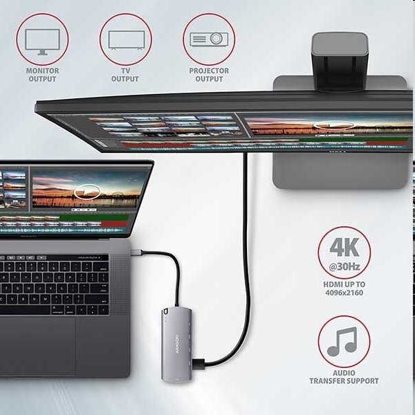 AXAGON HMC-6M2 USB-C 3.2 Gen 1 hub w. M.2 SATA + HDMI + GLAN + 2x USB-A + PD 100 W