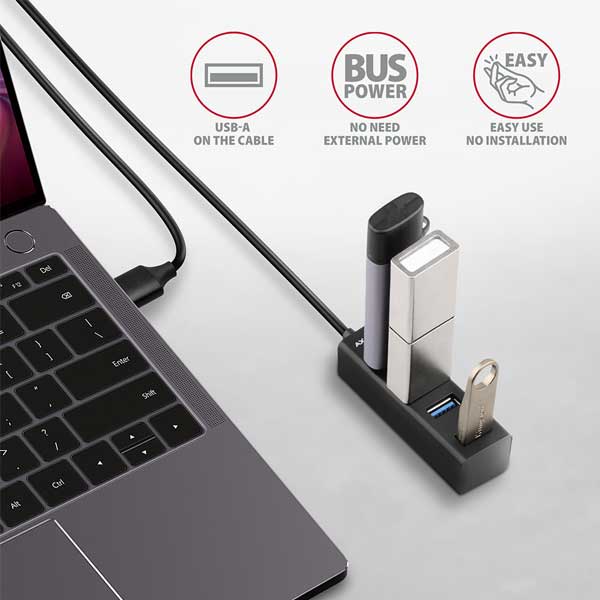 AXAGON HUE-M1AL 4x USB 3.2 Gen 1 MINI hub, metal, 1,2m USB-A cable AXAGON HUE-M1AL 4x USB 3.2 Gen 1 MINI hub, metal, 1,2m USB-A cable