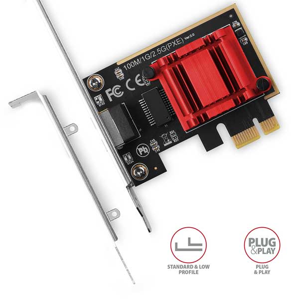 AXAGON PCEE-G25 PCIe Adapter 2.5 Gigabit Ethernet Realtek 8125, PXE, w. SP & LP AXAGON PCEE-G25 PCIe Adapter 2.5 Gigabit Ethernet Realtek 8125, PXE, w. SP & LP