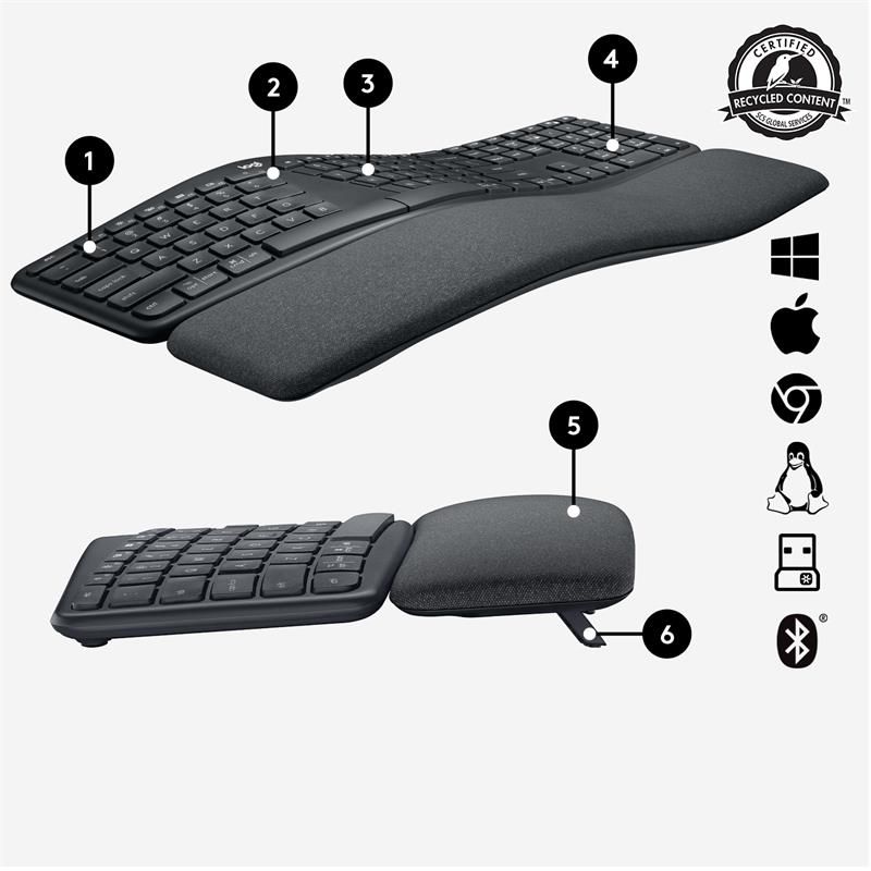 Logitech K860 ERGO - bezdrôtová delená klávesnice - US - GRAPHITE Logitech K860 ERGO - bezdrôtová delená klávesnice - US - GRAPHITE