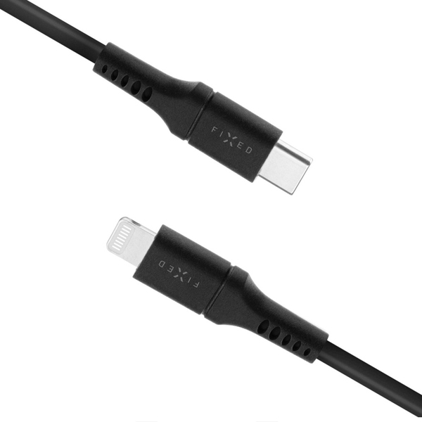 FIXED Datový a nabíjecí Liquid silicone kabel USB-C/Lightning MFi, PD, 2 m, černý