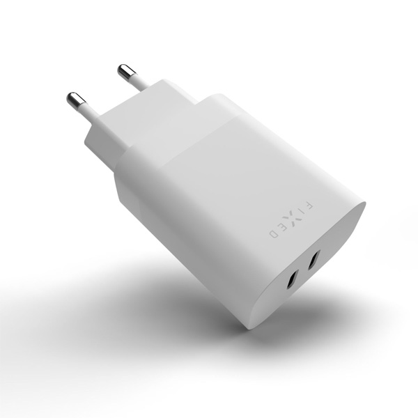 FIXED Síťová nabíječka s 2x USB-C, PD, 35W, bílá