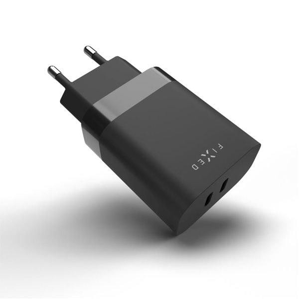 FIXED Síťová nabíječka s 2x USB-C, PD, 35W, černá