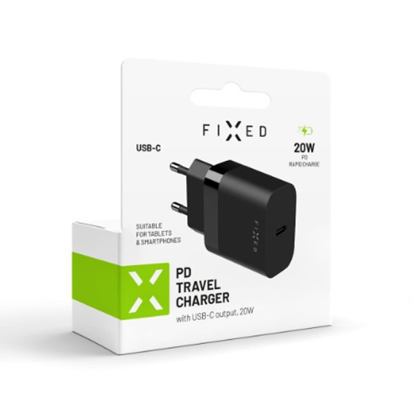 FIXED Síťová nabíječka s USB-C, PD, 20W, černá FIXED Síťová nabíječka s USB-C, PD, 20W, černá